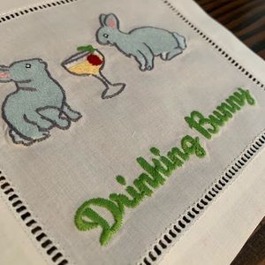 ‘Drinking Bunnies’ Stitched Cocktail Napkins